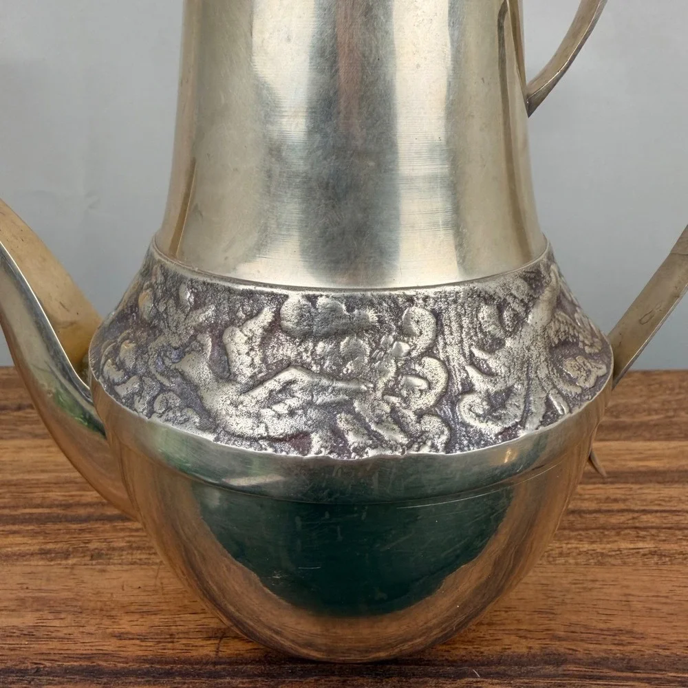 Vintage Brass Dragon Teapot Set with 2‎ Cups Ornate Relief Asian Style Decor